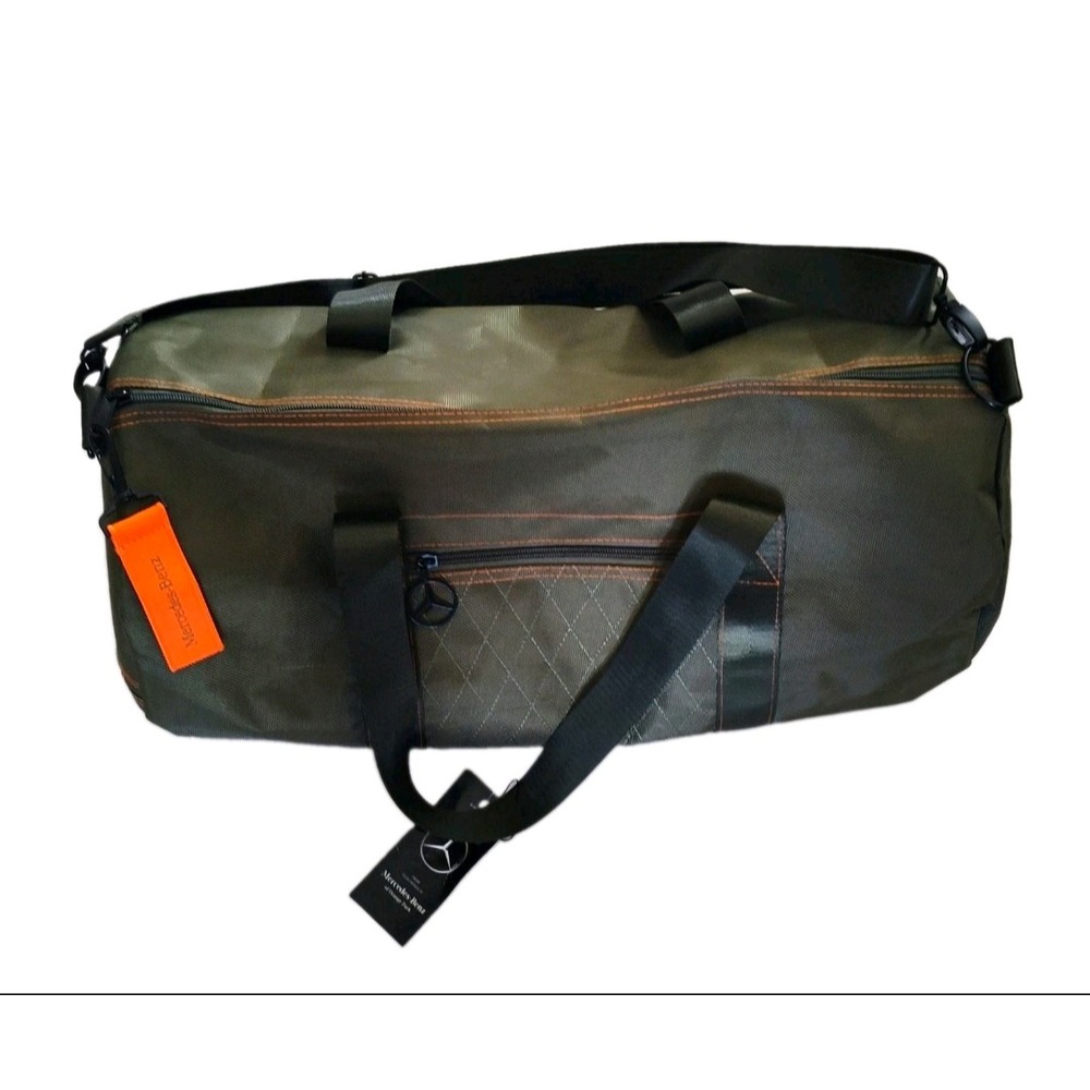 Mercedes-Benz Duffel Bag Olive Green Orange Nylon Weekender Travel Gym Bag NWT